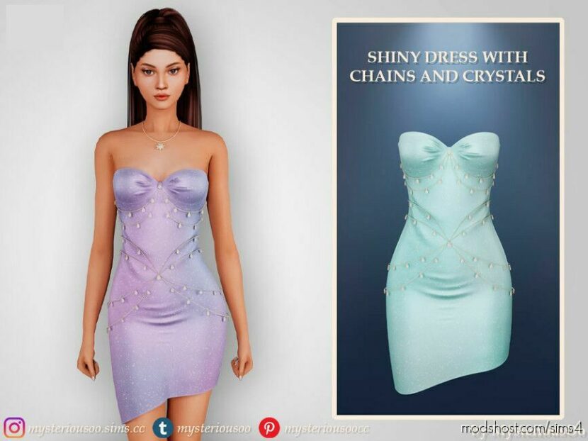 Sims 4 Elder Clothes Mod: Shiny Dress With Chains And Crystals (Featured)