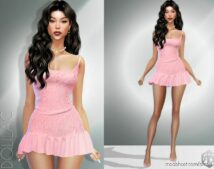 Ruffled Jacquard Mini Dress DO964 for Sims 4