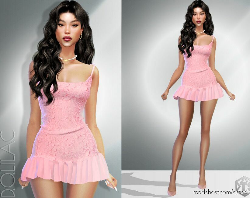 Sims 4 Female Clothes Mod: Ruffled Jacquard Mini Dress DO964 (Featured)