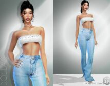 Flare Denim Trousers With Slits DO950 for Sims 4