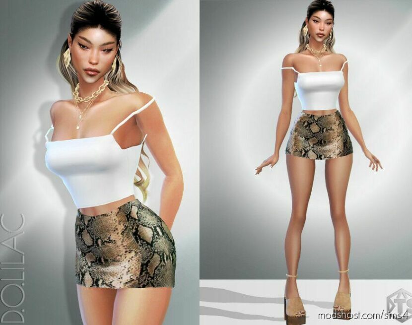 Snake Effect Leather Mini Skirt DO967 for Sims 4