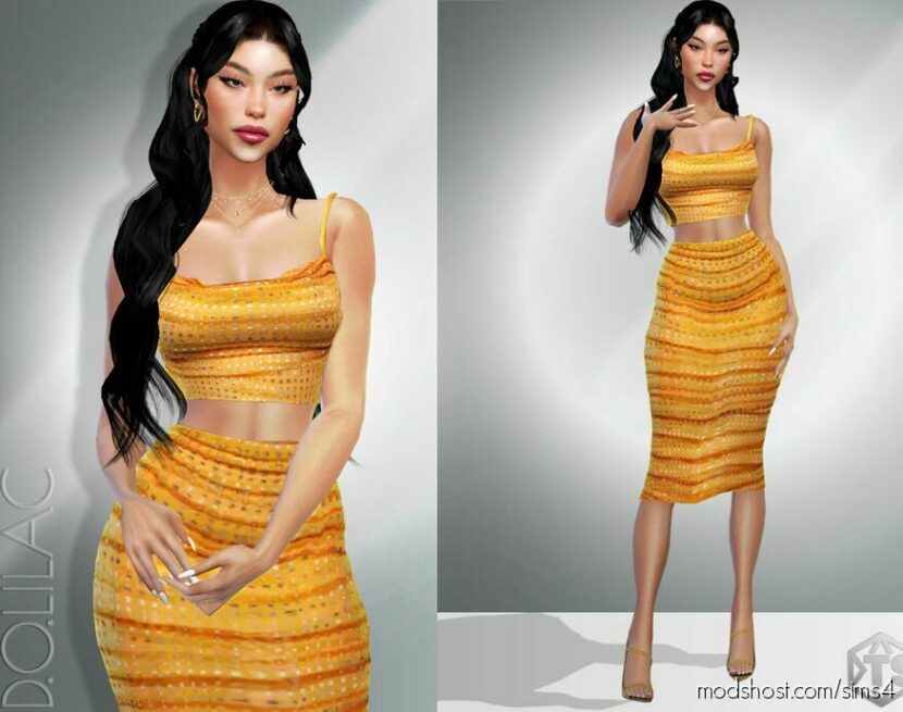 Sims 4 Elder Clothes Mod: Embellished Ruched Midi Skirt SET DO937 (Featured)
