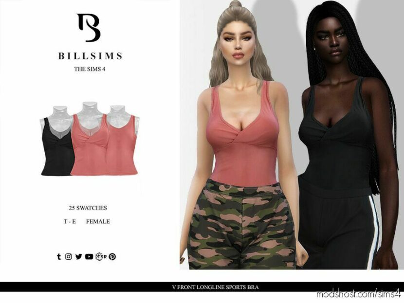 V Front Longline Sports BRA for Sims 4