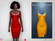 Silk Fitted Dress With Lace for Sims 4