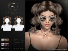 Cute Double Bubble Braids Rose 060723 By S-Club for Sims 4