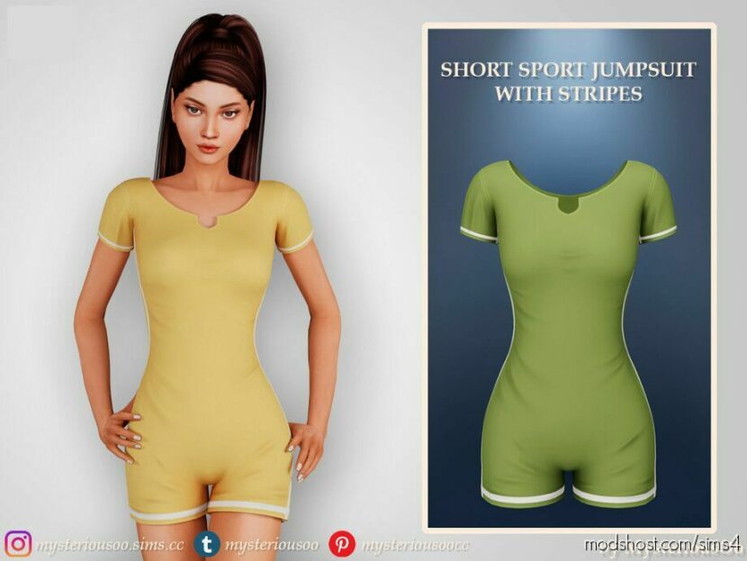 Short Sport Jumpsuit With Stripes for Sims 4