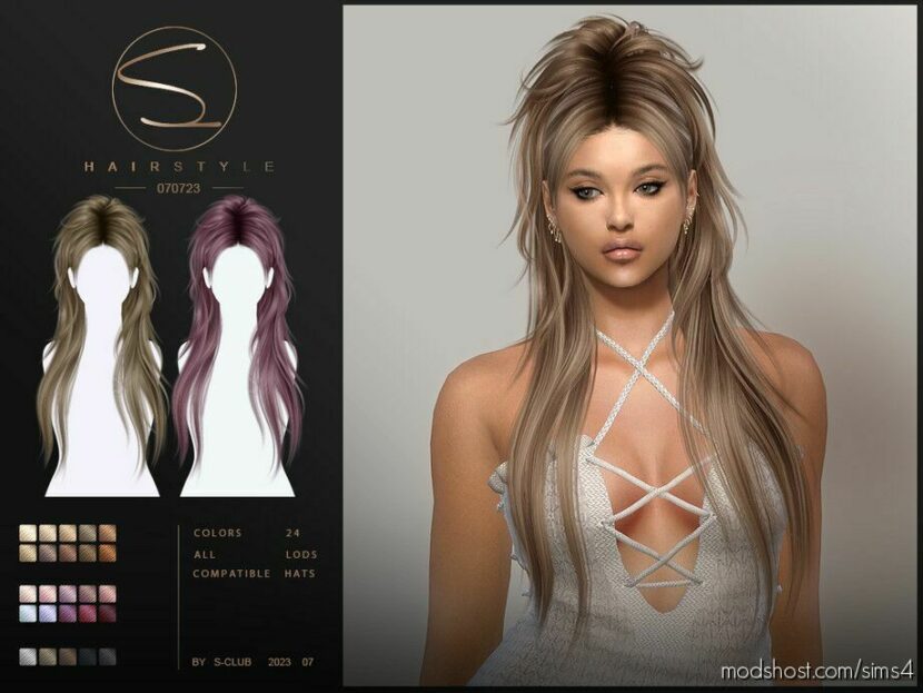 Long Punk Hairstyle Katy (070723) By S-Club for Sims 4