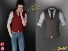 Hisashi – Shirt With Rolled-Up Sleeves And TIE, Vest for Sims 4