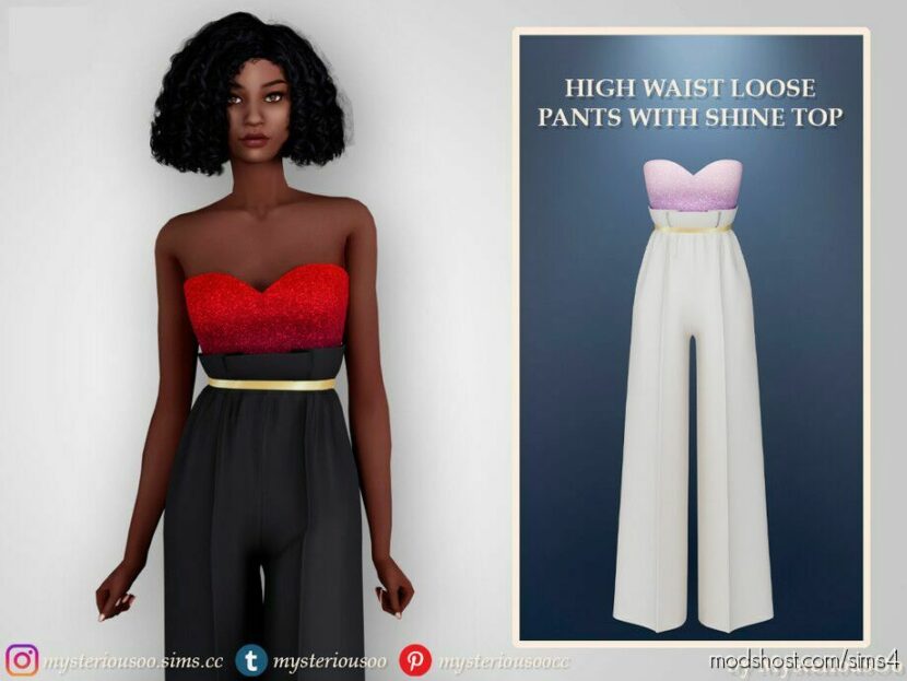 High Waist Loose Pants With Shine TOP for Sims 4