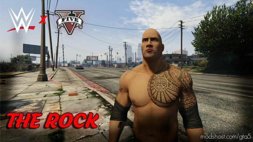 GTA 5 Player Mod: The Rock WWE Suit Add-On PED (Featured)