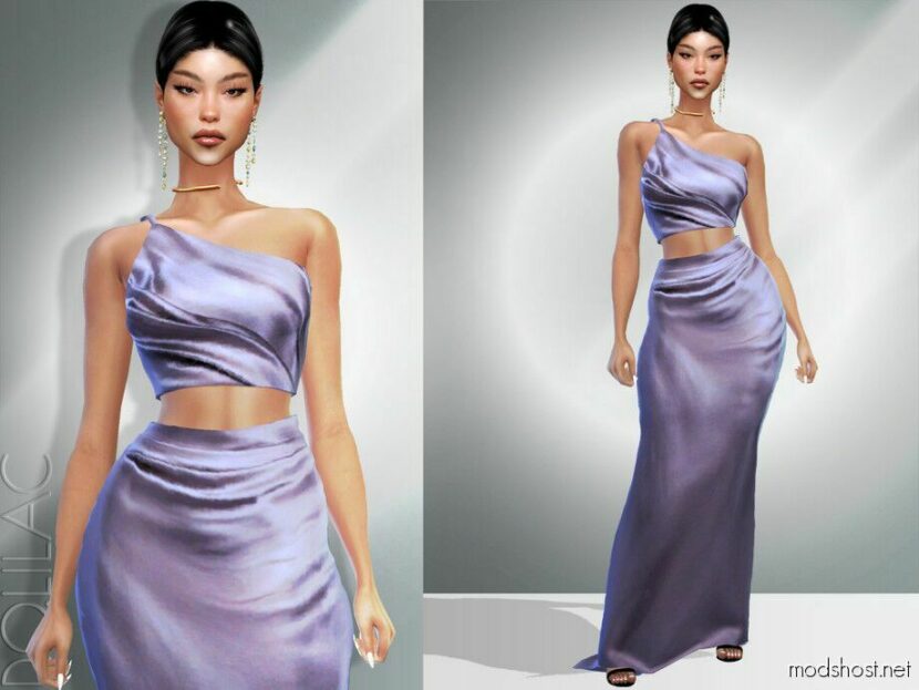 ONE Shoulder Silk TOP SET DO968 Sims 4 Clothes Mod - ModsHost