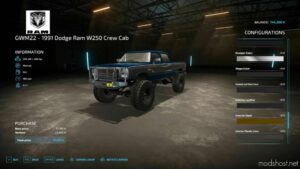 FS22 Dodge Car Mod: RAM W250 1991 V1.1 (Image #4)