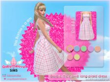 Sims 4 Clothes Mod: Barbie the movie pink long plaid dress (Image #2)