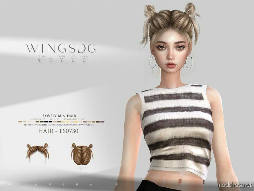 Wings ES0730 Lovely BUN Hair for Sims 4