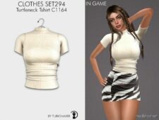 Sims 4 Elder Clothes Mod: Turtleneck T-shirt & Mini Skirt - SET294 (Image #2)