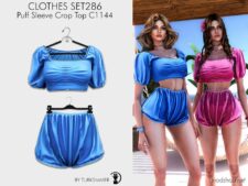 Puff Sleeve Crop TOP & Mini Shorts – SET286 for Sims 4