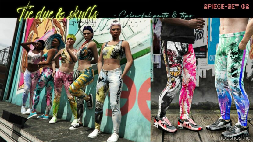 GTA 5 Player Mod: TIE DYE & Skulls – Pants For MP Female & MP Male (Featured)