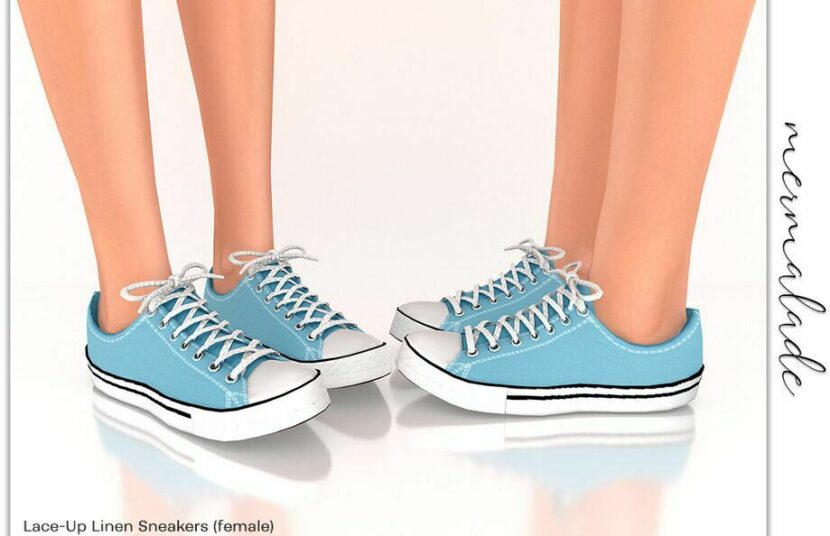 Sims 4 Female Shoes Mod: Lace-Up Linen Sneakers S213 (Featured)