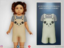 Cute Panda Overalls And Striped T-Shirt for Sims 4