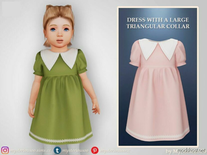Dress With A Large Triangular Collar for Sims 4