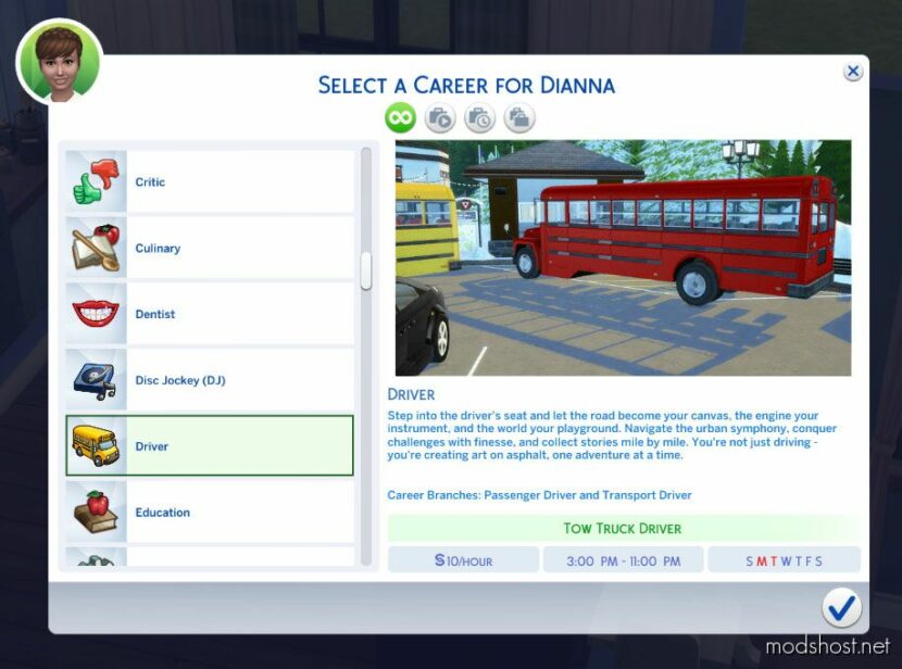 Driver Career for Sims 4