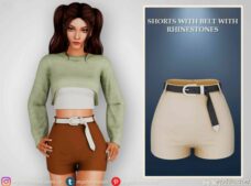 Shorts With Belt With Rhinestones for Sims 4