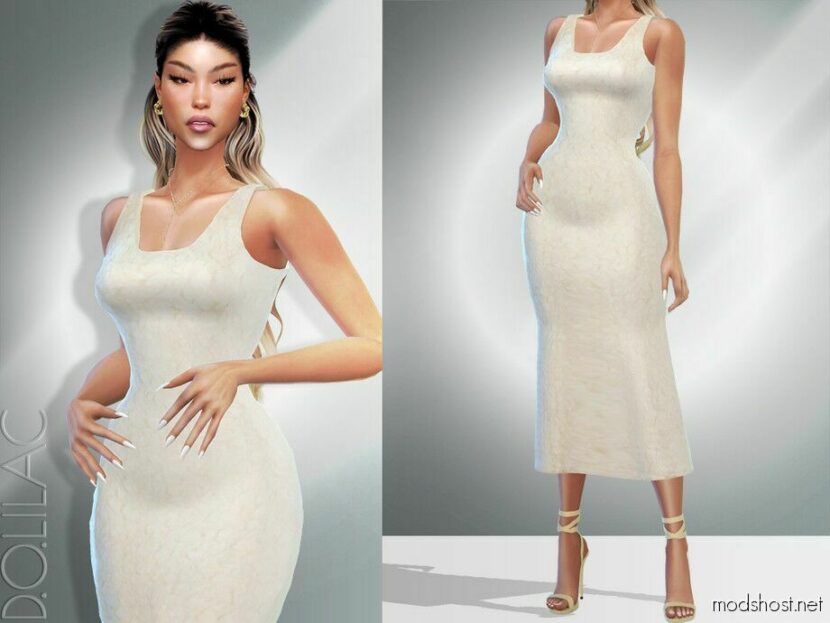 Smocked Midi Dress DO016 for Sims 4
