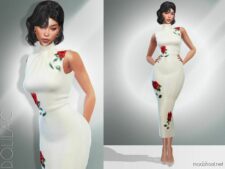 Floral Silk Midi Dress DO995 for Sims 4