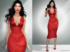 Draped Satin Midi Dress DO02 for Sims 4