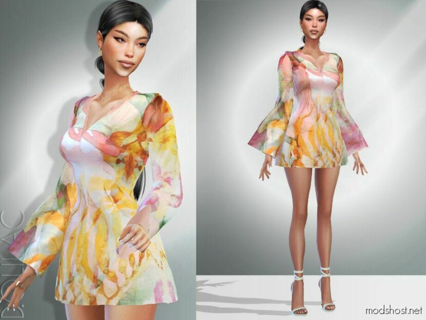 Printed Cotton Dress DO05 for Sims 4