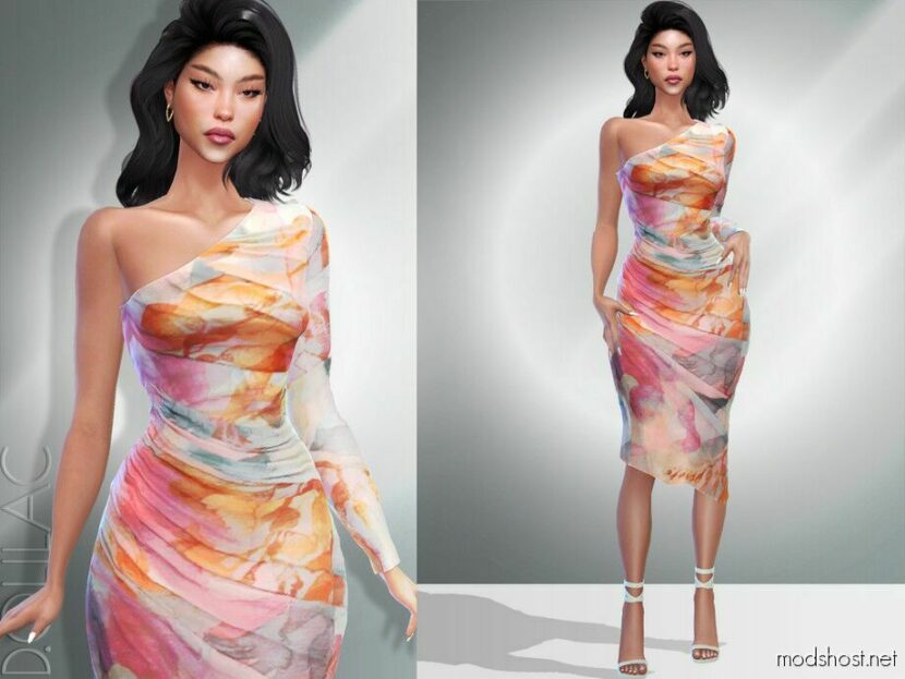 Ruched Asymmetric Dress DO06 for Sims 4