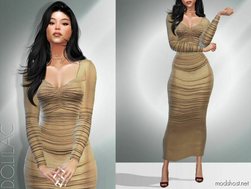Ruched Stretch Long Dress DO034 for Sims 4
