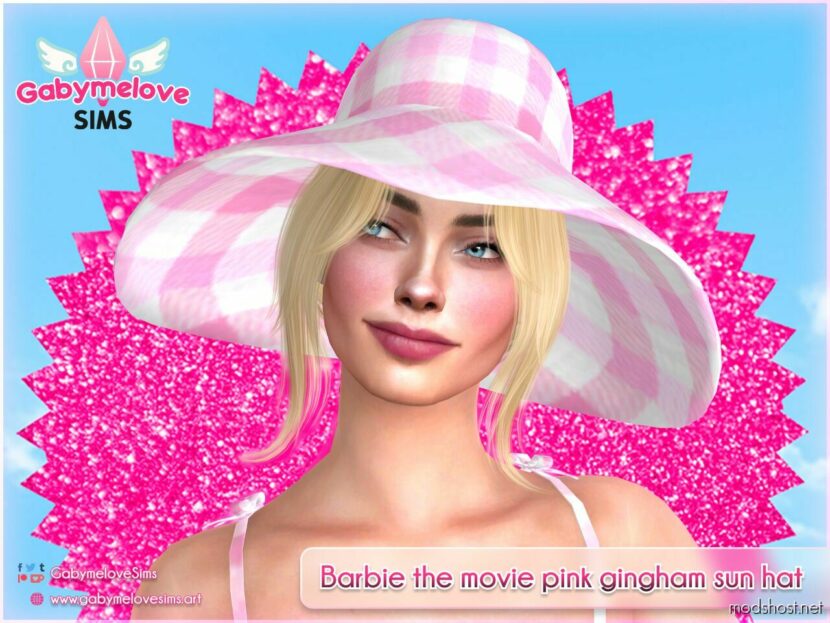 Barbie the movie pink gingham sun hat for Sims 4