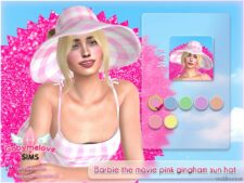 Sims 4 Accessory Mod: Barbie the movie pink gingham sun hat (Image #2)