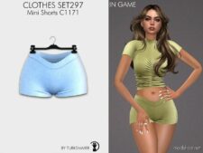 Sims 4 Teen Clothes Mod: Mock Neck Tshirt, Dress, Mini Shorts - SET297 (Image #2)