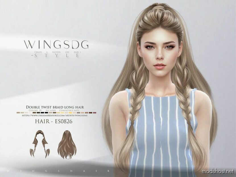 Wings ES0826 Double Twist Braid Long Hair for Sims 4