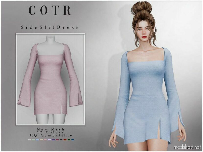 Side Slit Dress D-267 for Sims 4