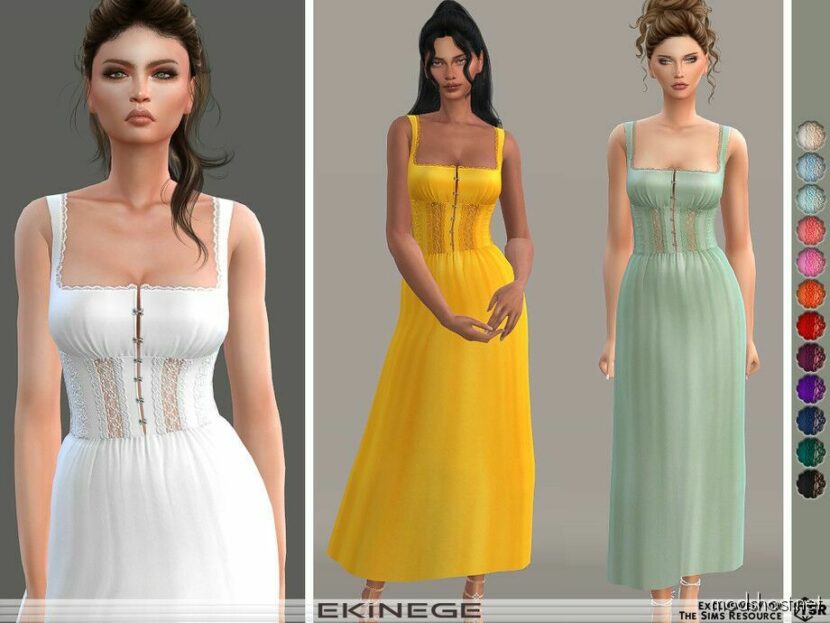Lace Trim Midi Dress for Sims 4