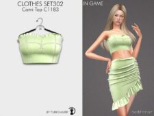 Cami TOP & Drawstring Ruffle HEM Skirt – SET302 for Sims 4