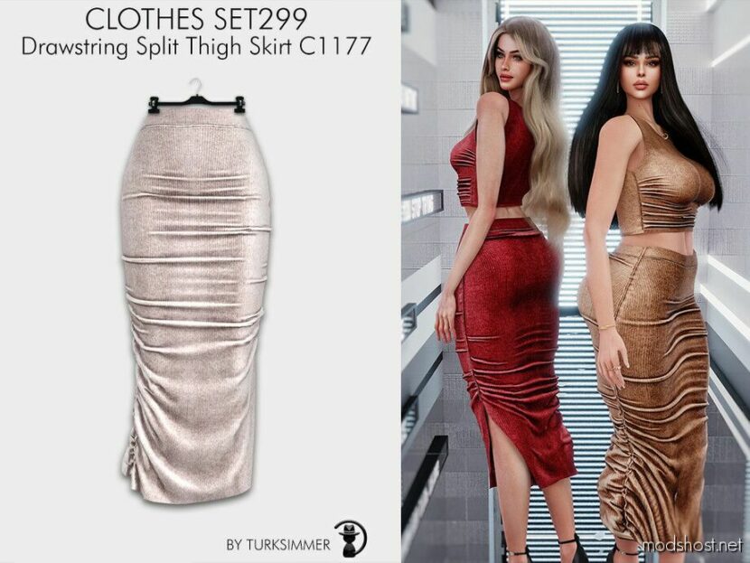 Solid Tank Top & Drawstring Split Thigh Skirt SET299 for Sims 4