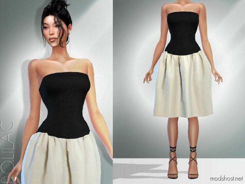 Strapless Cotton Midi Dress DO19 for Sims 4