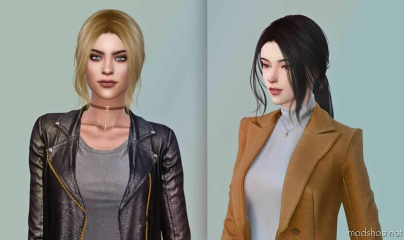 LOW Ponytail Hairstyle With Fringe for Sims 4
