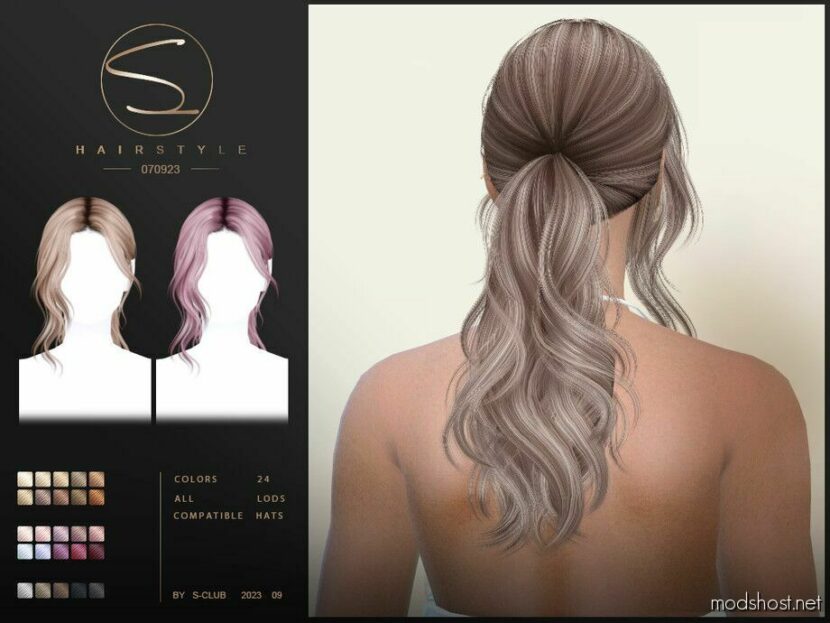Elegant Wavy Ponytail Hairstyle Nina 070923 for Sims 4