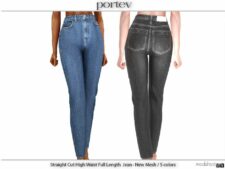Straight CUT High Waist Full Length Jean for Sims 4