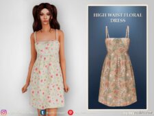High Waist Floral Dress for Sims 4