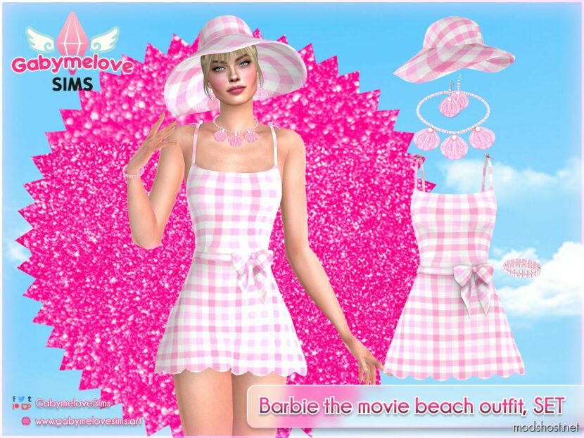 Barbie the movie beach outfit, SET for Sims 4