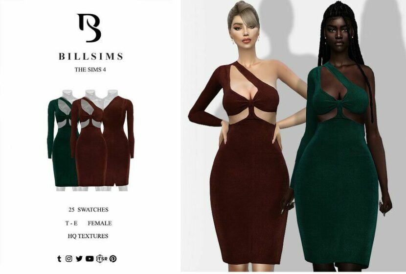 Acetate Slinky CUT OUT Midi Dress for Sims 4