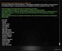 Engine + Transmission Pack V148 (Engine 5000HP + Gearbox 22 Shifter) [1.48] for Euro Truck Simulator 2