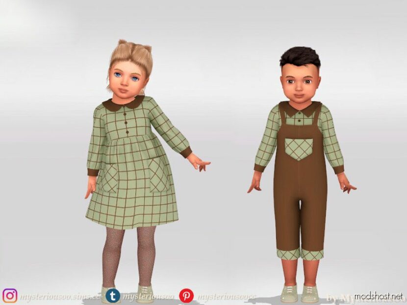 Shirt With Square Pattern And Overalls for Sims 4