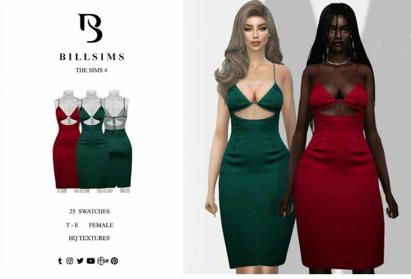 Satin CUT OUT Back Detail Midi Dress for Sims 4